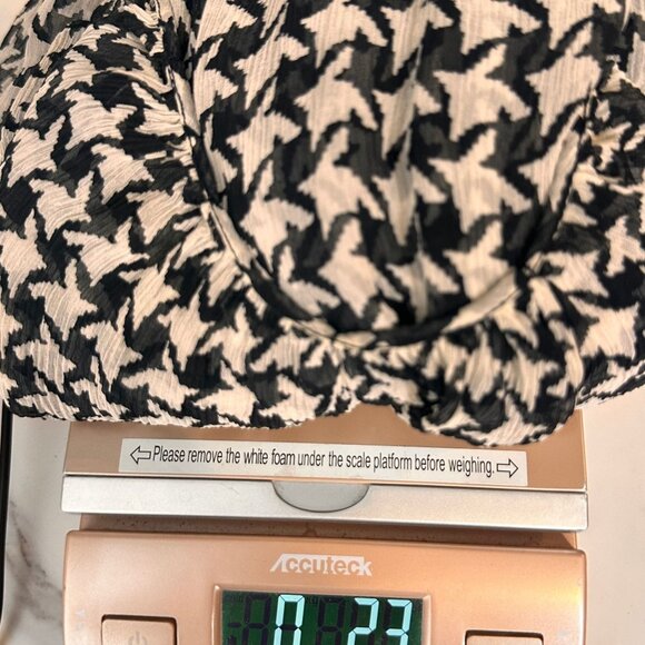 Talbots Sheer Blouse Womens 2X Black White Sheer Puff Sleeve Office Houndstooth - Picture 7 of 7